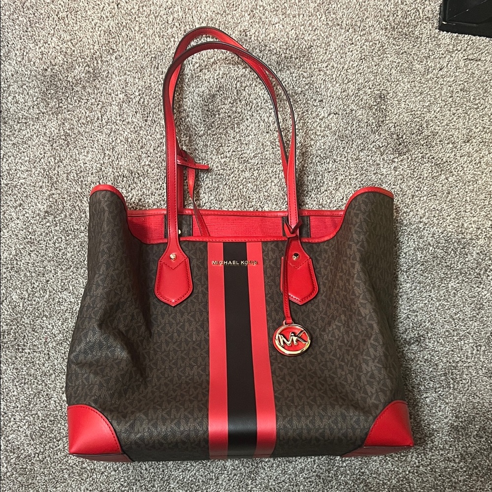 Michael Kors Red and Brown Signature Tote